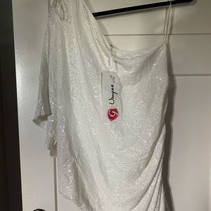 White one shoulder sequins mini dress